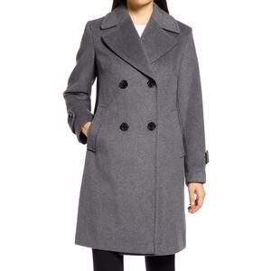 Sam Edelman Double Breasted Wool Blend Twill Coat Lapel Charcoal Grey NEW Jacket